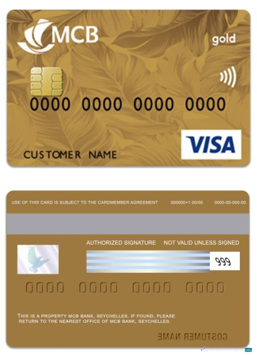 Download Seychelles MCB Bank visa credit gold card Photoshop template